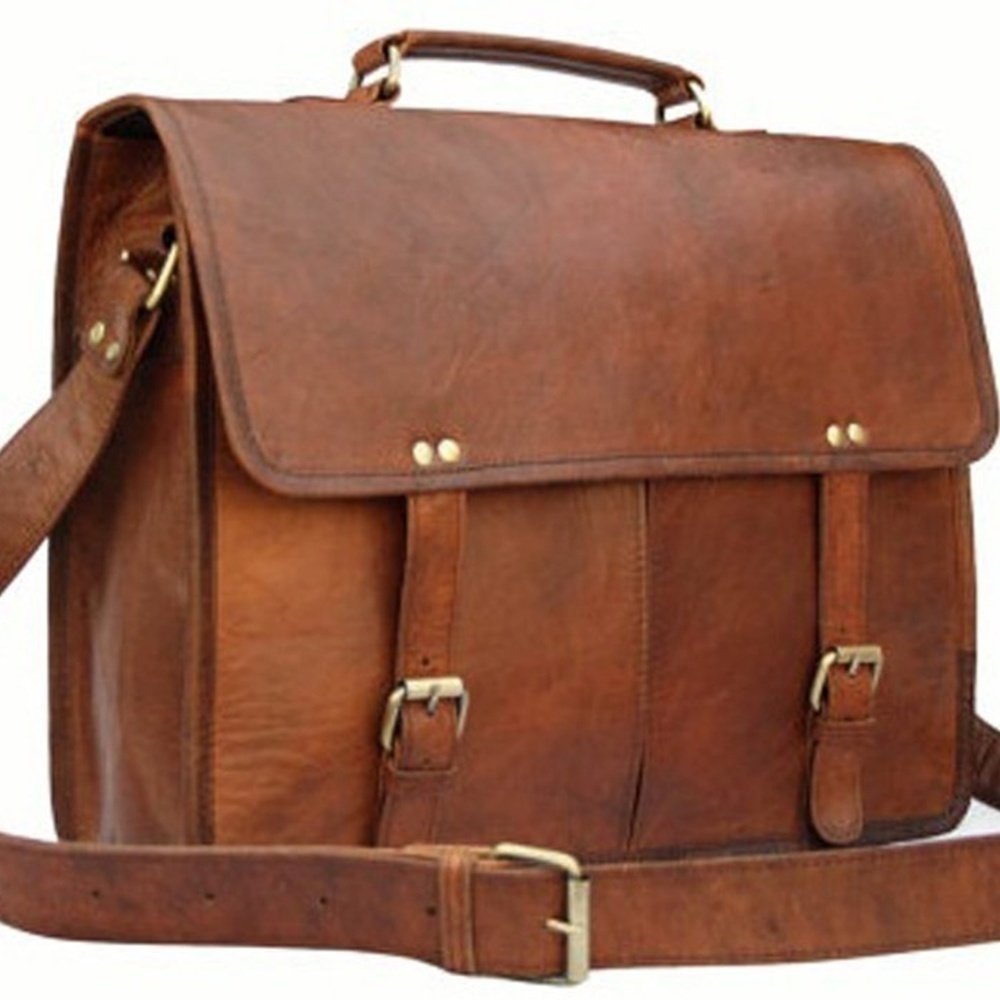 GRUNTLUXURY Women's Leather Dual Pocket Laptop Bag